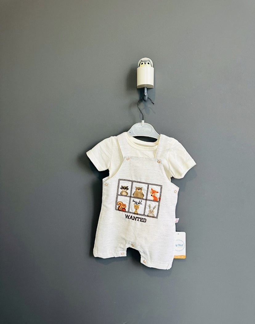 9-12-18-24 Ay  İşlemeli Wanted Unisex Salopet Bebek Tulumu